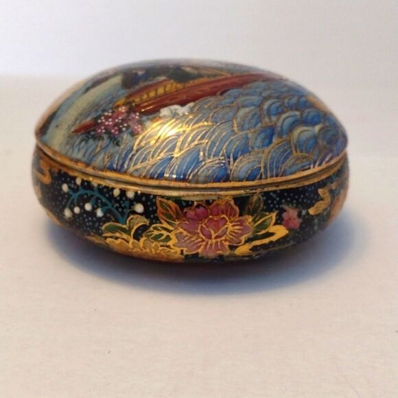 Vintage Satsuma Cloisonné Moriage Round Trinket Dish with Lid - Picture 1 of 15